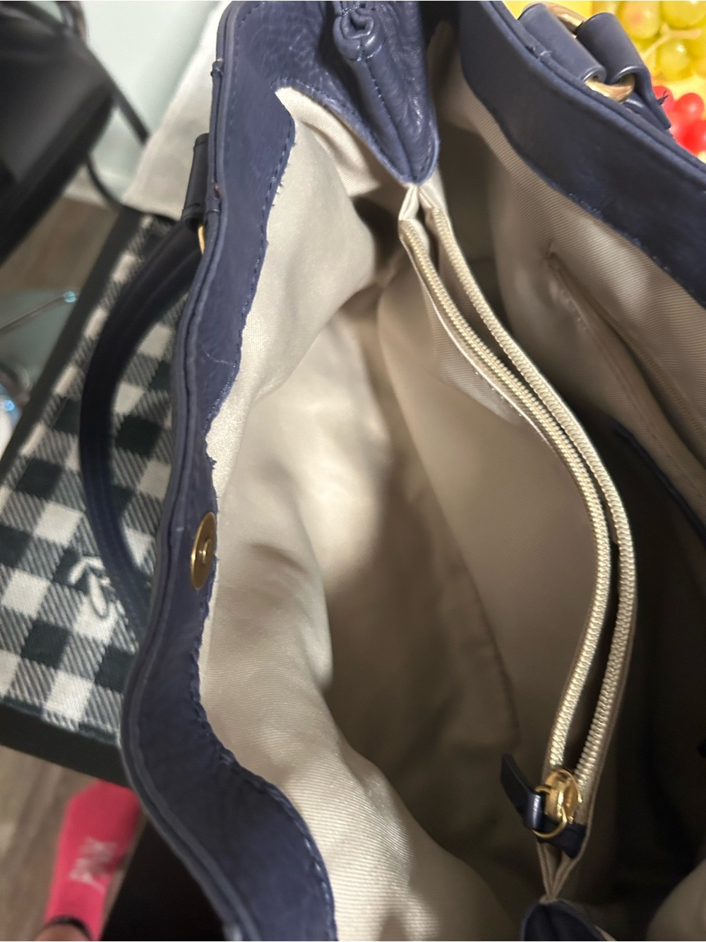 American Leather Co Val Perfect Satchel Navy Pebbled Leather Shoulder Tote NWOT - Picture 13 of 15